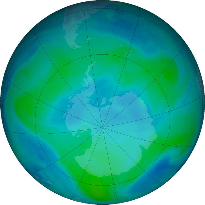 Antarctic ozone map for 31 January 2023